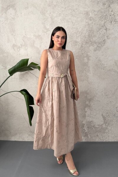 Elbee Fashion Woman Φόρεμα με ζώνη και κορδόνι στη μέση από βιζόν