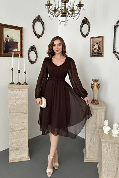 Elbee Fashion Woman Rochie asimetrică maro strălucitoare