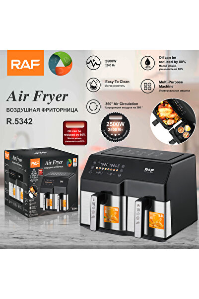 raf Electric Dual Basket Air Fryer 10L, Oil-Free Countertop Cooker, Black, R....