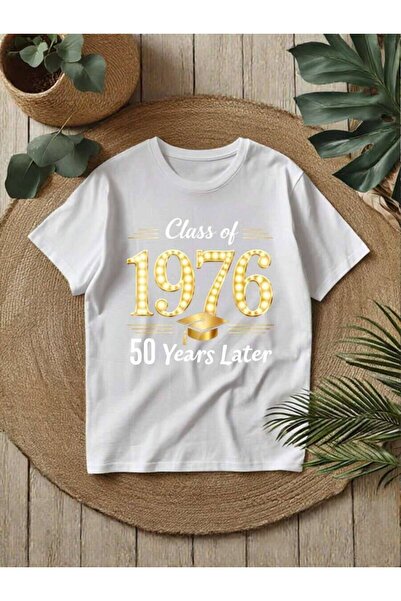 4CR تي شيرت برسومات ريترو للجنسين بتصميم "Class Of 1976 50th Reunion"، قميص ف...