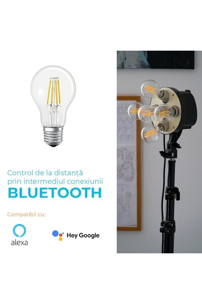 Ledvance Bec LED Dimmable SMART+ A60, Control prin telefon, Bluetooth, E27/6W/230V 2700K, Alb cald