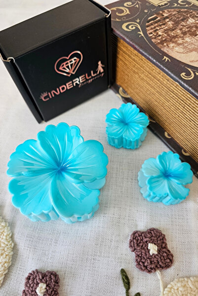 Cinderella Set of 3 Turquoise Blue Japanese Rose Hibiscus Flower Hairpin Buck...