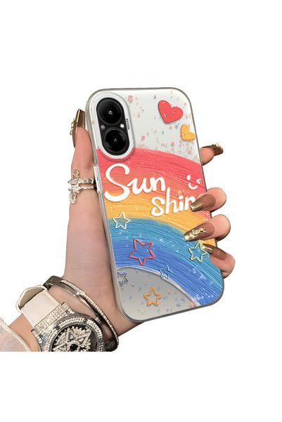 Hontinga Realme 12 Lite Uyumlu Silikon Kenar Sert Arka Kılıf Couple gökkuşağı...