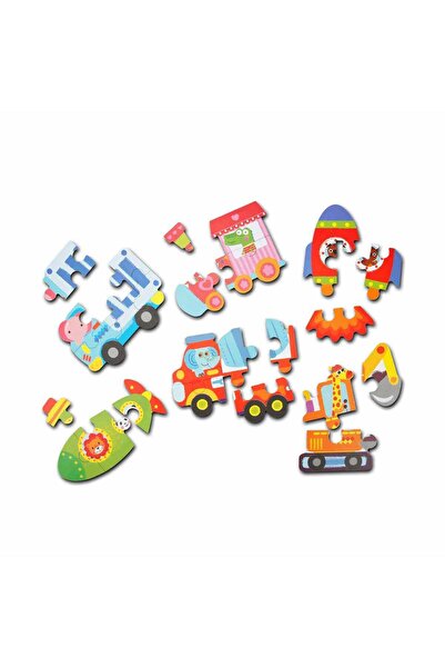 Feyza Oyuncak Wooden Baby Puzzle Vehicles Set of 6 |   18+ Months |   27 Piec...
