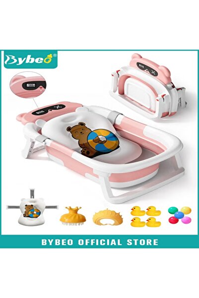 BYBEO 13 قطعة حوض استحمام للأطفال قابل للطي مع مستشعر درجة الحرارة + وسادة حم...