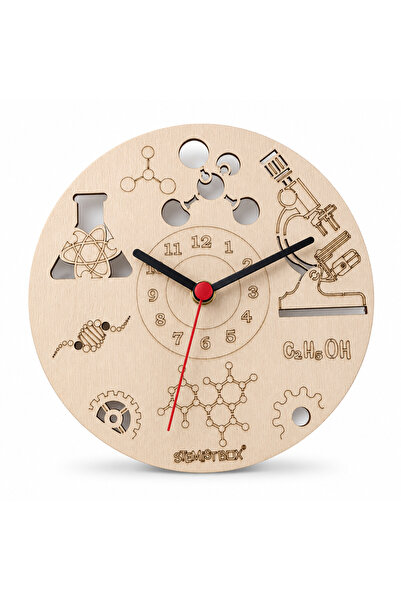 Stemist Box Bilim Temalı Ahşap Duvar Saati 17 cm - Lazer Kesim Dekoratif Quar...