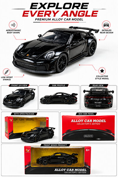 Toy Factory Black Alloy Sports Car Model Collector’s Edition for Kids Ages 6+...