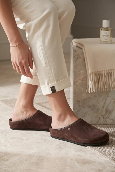 Gökhan Talay Novea Comfort Non-Slip Sole Unisex Sabo Suede Brown Slippers