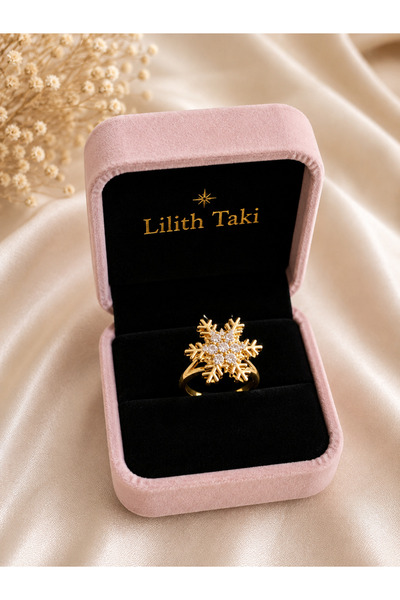 Lilith Takı Snowflake Design Rotating Stress Ring – Gold Color Sparkling Adju...