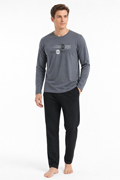 Pierre Cardin Men's Pajama Set, Crew Neck, Cotton, Geometric Line Circle Prin...