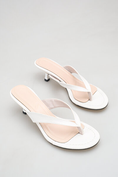 meyra'nın ayakkabıları Women's Flip-Flop Detailed Heeled Sandals White Skin