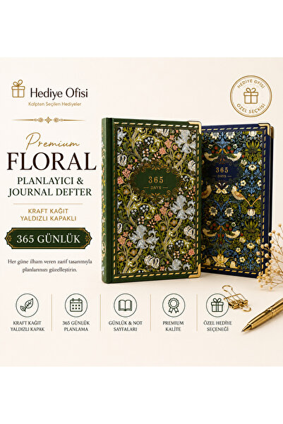 hediyeofisi Premium Floral Planlayıcı & Journal Defter Kraft Kağıt ve Yaldızl...