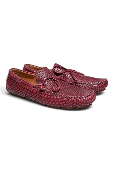 FRANCO CALVANI Bordo Petek Printed Bordo Color Laceless Genuine Leather Men's...