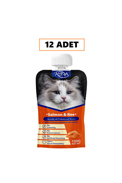 Amna Somon ve Havyarlı Sıvı Kedi Ödül Maması 12 x 100 Gr