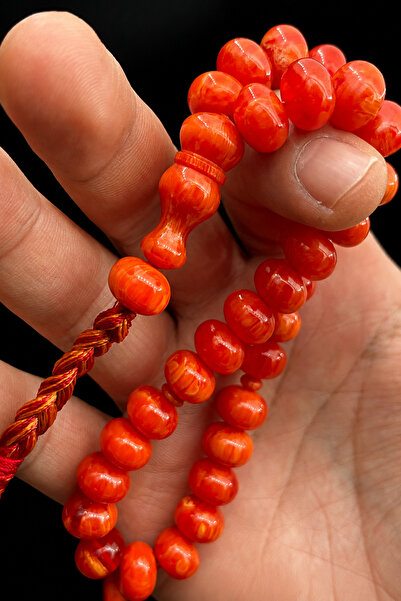 Cemhan Göksal Squeeze Amber Prayer Beads 11X8 mm Variegated Orange Wheel Cut ...
