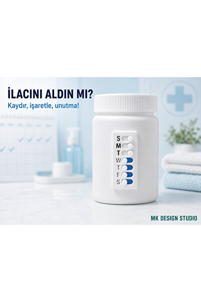 MK DESIGN STUDIO İlaç Kutusu Üzeri 7 Günlük İlaç Hatırlatıcı ve Vitamin Takip...