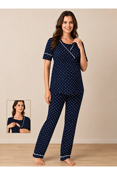 by İGP Polka Dot Maternity and Postpartum Pajama Set with Breastfeeding Feature