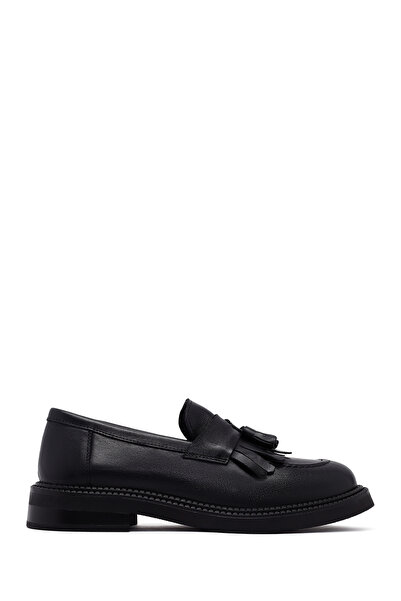 Derimod Women's Black Tasseled Leather Masculine Loafer Af450007Dv