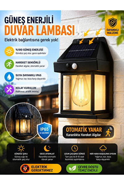 Hombak Solar Güneş Enerjili Duvar Lambası Beyaz Işık Hareket Sensörlü Bahçe G...