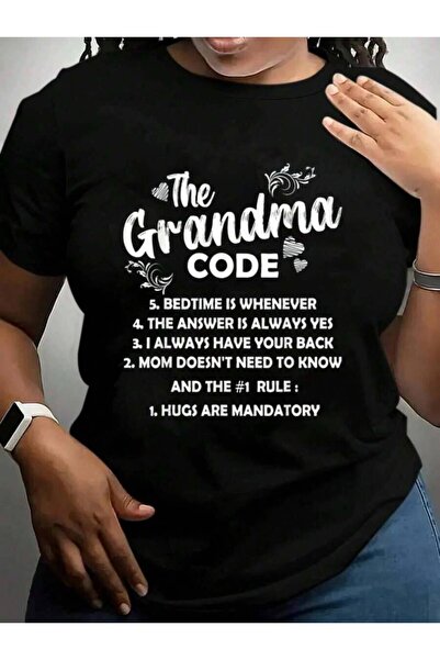k222 تي شيرت بطباعة جرافيكية باللون الأسود بتصميم The Grandma Code Granny Gra...