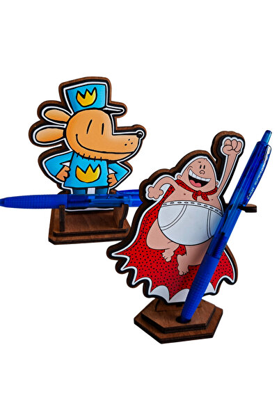 OEM Set 2 Figurine Dog Man Captain Underpants Capitan Chilot, lemn
