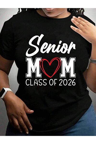 k222 Senior Mom Class Of 2026 Graduation Back To School Black Graphic T Shirt...