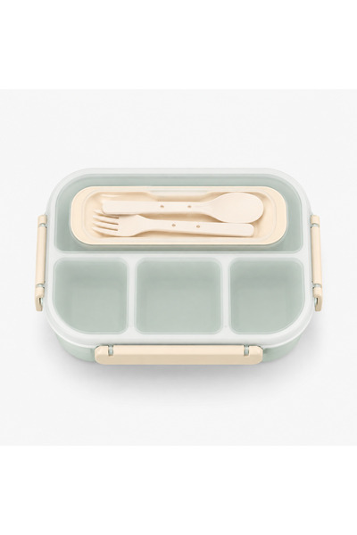 benystore 4 Bölmeli Yeşil Beslenme Kabı Çatal Kaşıklı Lunch Box
