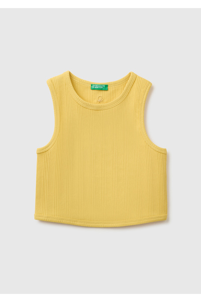 United Colors of Benetton Girl's Mustard Yellow Crew Neck Undershirt with Bac...