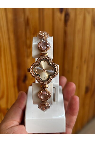 MODA Women's Flower Model Stone Wristwatch Rose Gold Pink Stone Detailed Styl...