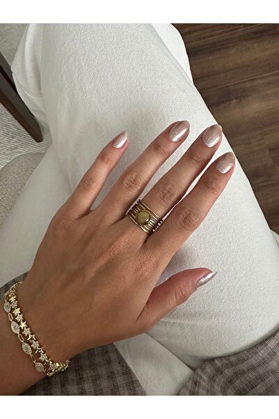 ringbox Gold Steel Anti-Tarnish Brown Cat's Eye Wire Ring