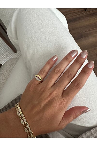 ringbox Gold Fuchsia Stone Eye Pinky Ring