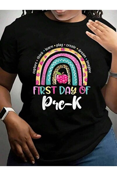 kai22 Shirt Rainbow Happy First Day Of Pre-K Gift Back To School Black Graphi...