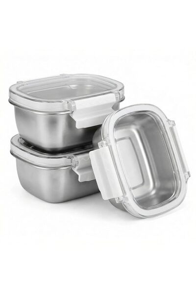 Generic 3 Piece Stainless Steel Containers with Lids, 8.5oz Food Storage Cont...