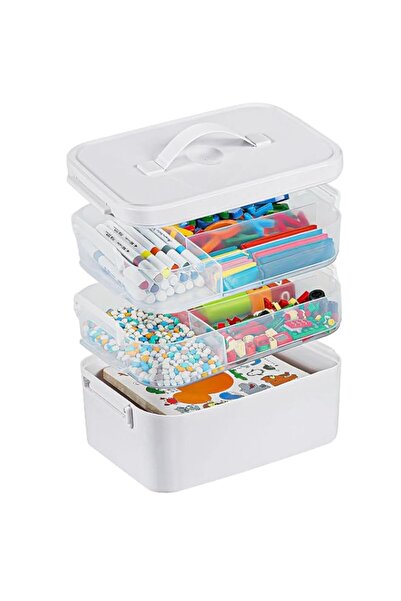 Generic 3-Tier Stackable Craft Organizer with Removable Trays - Large Plastic...