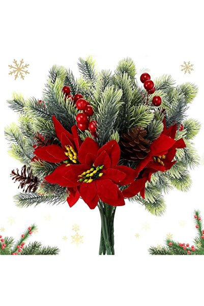 Generic Brand 4 Pcs 13.4 Inch Red Poinsettia Artificial Christmas Flowers Bou...