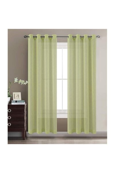 Generic 2 Panels Grommet Top Solid Color Faux Linen Sheer Curtain Panels with...