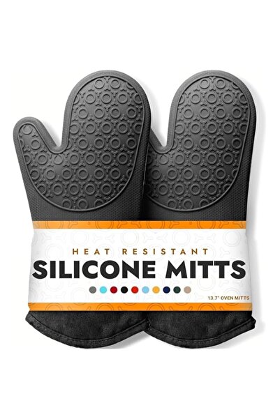 Generic Professional Extra-Long Silicone Oven Mitt – 1 Pair (Black, 13.7 Inch...