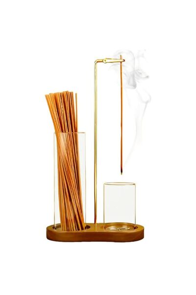 Generic Brand HASTHIP® Wooden Base Incense Holder, with Glass Ash Catcher & S...
