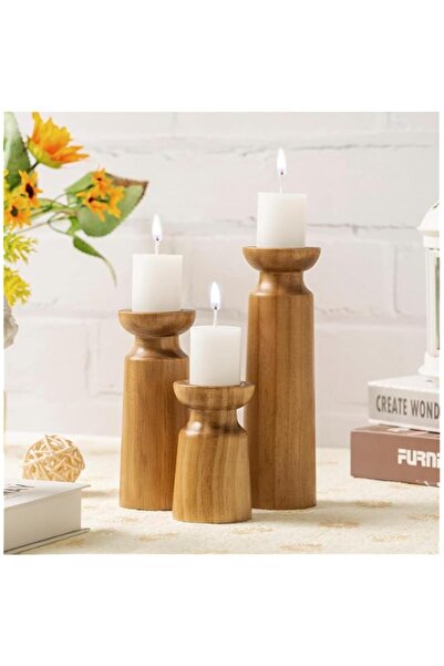 Generic LUCKY-D Wooden Candle Holders for Pillar Candles Set of 3, Rustic Woo...