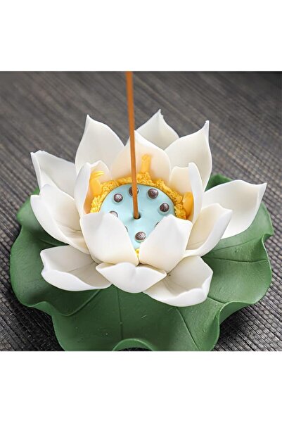 Generic Brand Lotus Incense Holder, White Ceramic Bloom with Leaf Tray, Aroma...