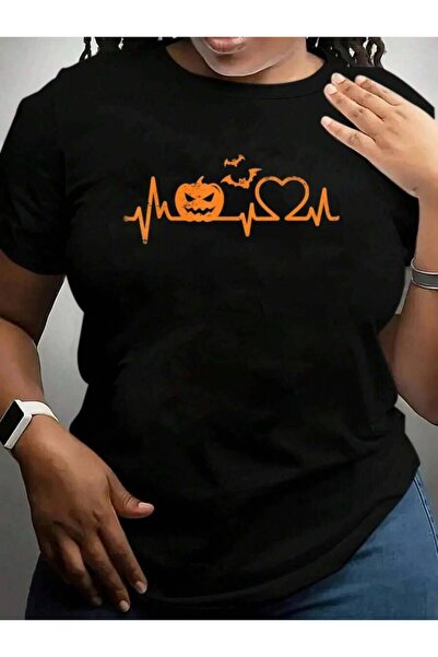 9JY Pumpkin Heartbeat Halloween Black Graphic T Shirts Tee