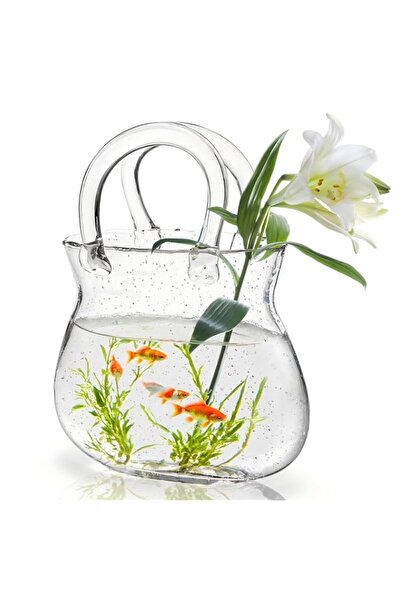 Generic Glass Purse Vase for Flowers, Modern Clear Bag Vase with Handle, Uniq...