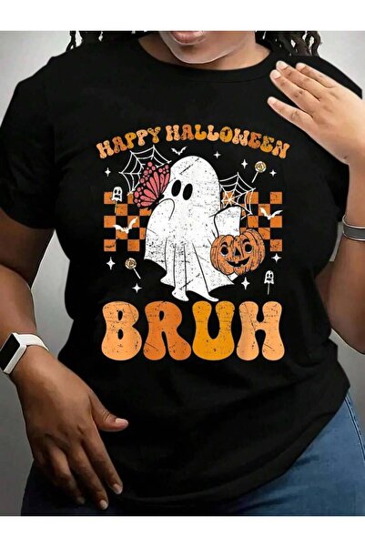 23ERVA Happy Bruh Ghost Pumpkin Candy Trick Or Treat Halloween Black Graphic ...