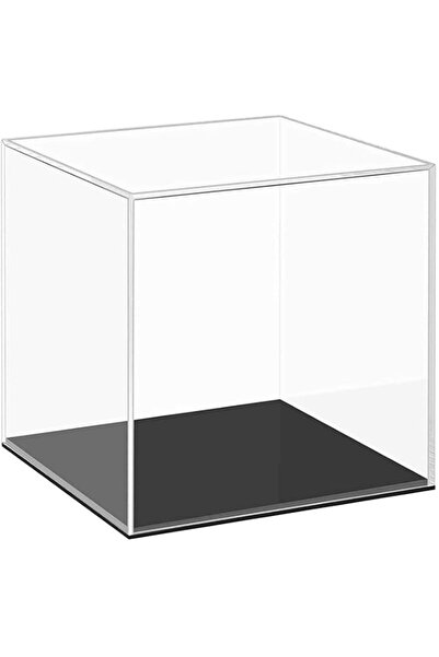 Generic Brand Clear Acrylic Display Case with Black Base, Countertop Box Cube...