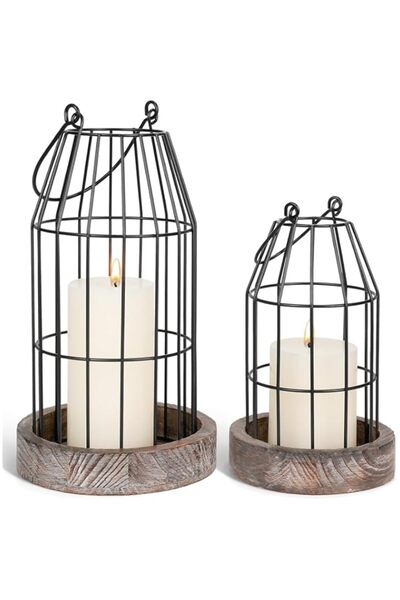 Generic Brand Rustic Farmhouse Lantern Decor Set of 2, Candle Lantern Decorat...
