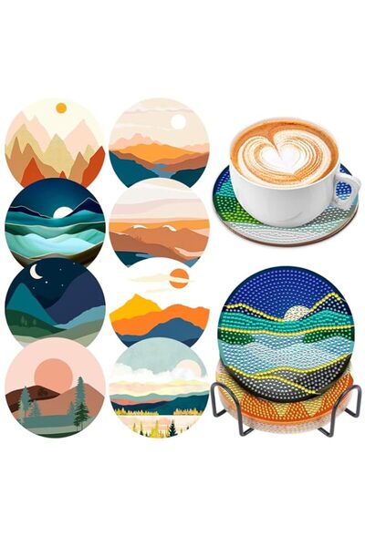 Generic SOEWIOU Diamond Painting Coasters With Holder - Abstract Landscape Di...