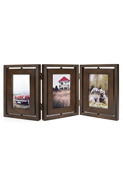 Generic Brand Emfogo 4x6 Picture Frame Rustic Wood Hinged Folding Triple Pict...