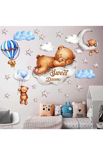 Generic Brand Tedy Bear Sleeping on The Moon and Stars Wall Stickers for Kids...
