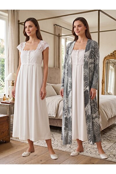by İGP Patterned Robe Maternity Cotton Nightgown Set Effortt