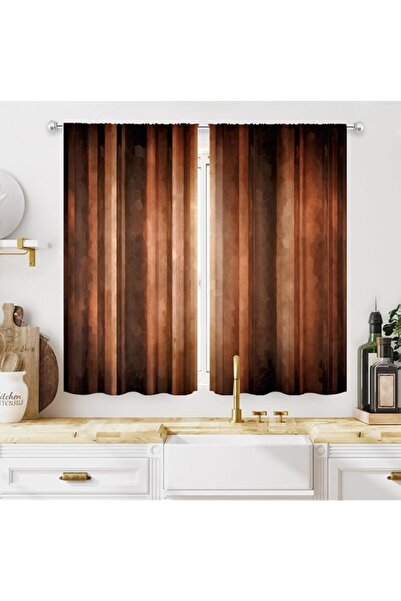Generic Brand MESHELLY Brown Earth Stripe Kitchen Curtains 27.5W x 39H Inch R...